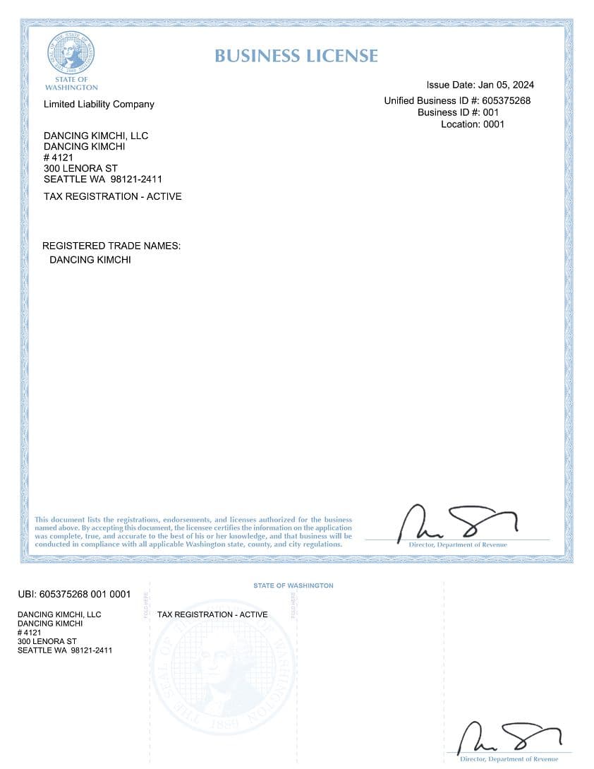 Dancing Kimchi business license